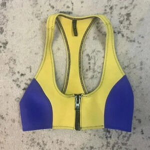 Lisa Marie Fernandez Size II Scuba Zip Up Color Block Neoprene Bikini Top Yellow